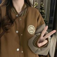 Chaqueta de béisbol de estilo perezoso para mujer, Chaqueta de felpa gruesa, holgada, estilo Retro, Otoño e Invierno - details 3