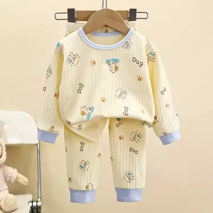 Conjunto de pijama de algodón cálido para niños, manga larga, dibujos animados - 1
