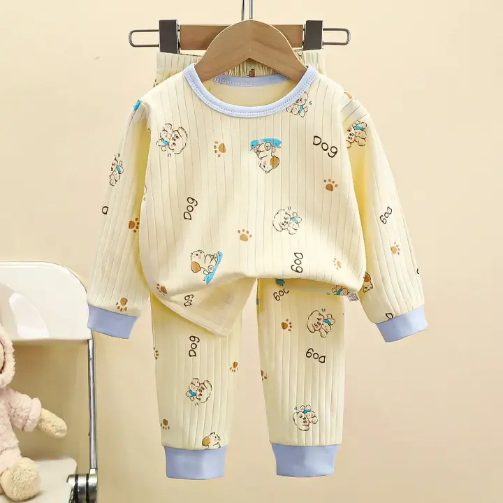 Conjunto de pijama de algodón cálido para niños, manga larga, dibujos animados - 1