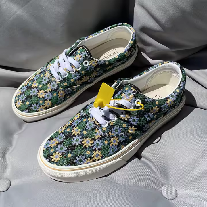 Zapatos florales verdes de calle principal para hombre, zapatos de lona para hombre, parte superior baja, pareja casual, zapatos de junta de verano, zapatos de monopatín de gran tamaño, zapatos de mujer - 1