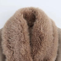 TRAFZA mujer nueva moda elegante manga larga bolsillo Casual prendas de vestir exteriores mujer invierno otoño cuello de piel cinturón decorar chaqueta abrigo - details 8