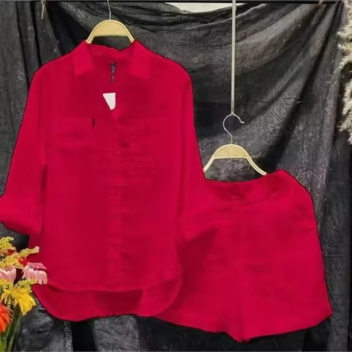 Conjunto Informal de Dos Piezas para Mujer de Lino y Algodón Camisa Blanca de Manga Larga y Pantalón Corto Moda Verano 2025 - 1
