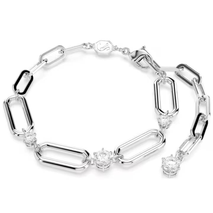 Swaroski-pulsera de cadena de eslabones de Plata de Ley 925, pulsera de piedra de circón redonda transparente, regalo de joyería ajustable para mujer de 16-20cm \ufeff - 1
