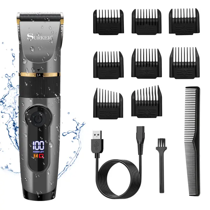 HATTEKER-cortadora de pelo profesional con cuchilla de cerámica para hombre, máquina de corte de pelo con pantalla LED, carga USB - 1