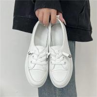 Zapatillas de deporte de plataforma baja para mujer, zapatos femeninos de cuero Pu para caminar, mocasines planos blancos, zapatos casuales sin cordones - details 2