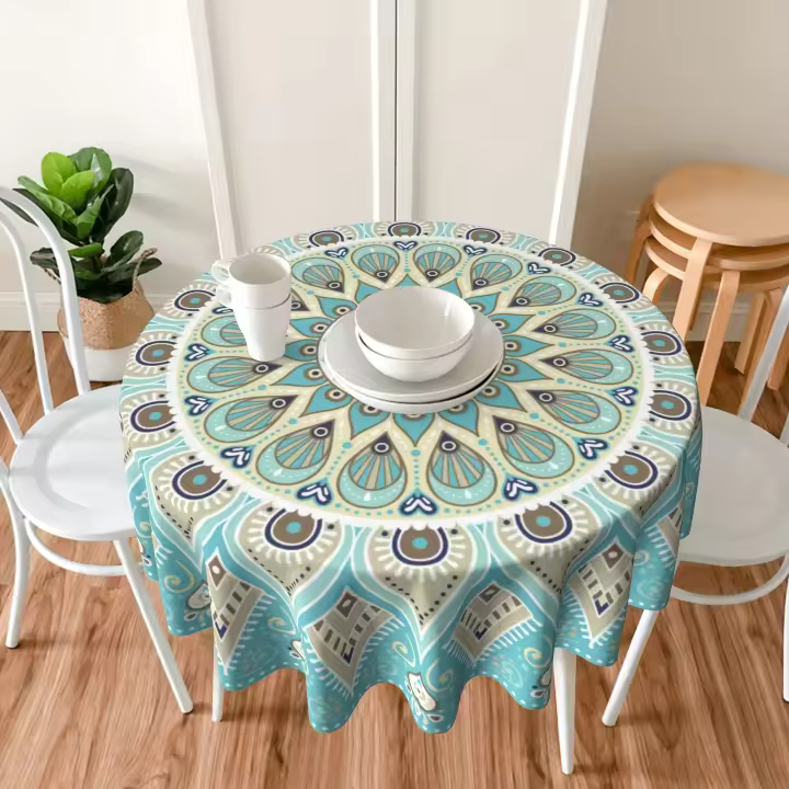 Mantel redondo decorativo con cubierta verde de mandala, para picnic, patio, fiesta, hogar, cocina, 1 ud. - 1