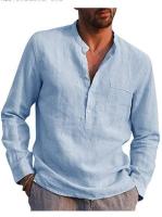 Camisa informal de lino para hombre, camisa de manga larga con cuello en V, ropa de playa, 2024 - details 7