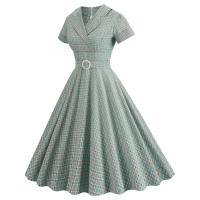 Elegante Vestido Midi Retro con Cuello en Lazo de Cintura Alta Estilo Rockabilly a Cuadros para Mujeres Otoño Vestido Elegante Cinturado - details 3