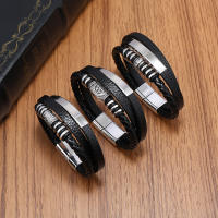 Pulseras de cuero de moda para hombres, pulsera de acero inoxidable de, cuerda trenzada multicapa, regalos de joyería masculina - details 0