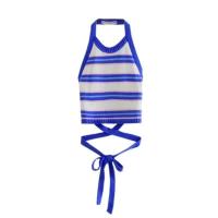 Chaleco tejido con cuello halter Dourbesty Y2K, hermoso top a rayas, pantalones cortos sexys sin espalda y a la venta, camiseta de playa envuelta alrededor del - details 0