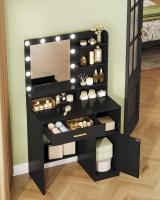 Tocador de Maquillaje con 3 estantes y 4 Compartimentos Abiertos, tocador con cajón Grande y Armario, - details 1