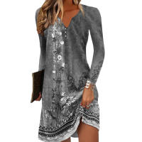 Vestido Largo Manga Completa Impresión Vintage Para Mujer Moda Otoño/E Invierno Cuello V Estilo Casual Ajuste Natural Talla Grande - details 7