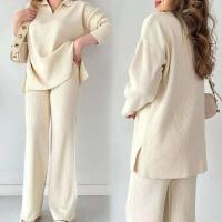 Comerciante de prendas de punto, conjunto de 2 piezas de poliéster y algodón de invierno, 2025, combinado con un conjunto de pantalones y suéter de punto para mujer - details 1