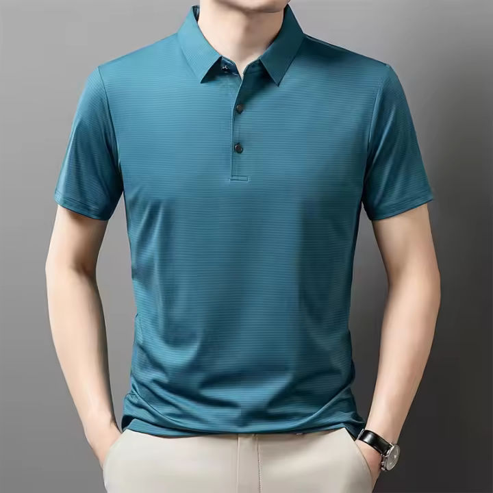 Polo de Seda Gelada para Hombres Verano 2025 Cuello de Negocios y Ocio Camiseta de Moda para Papá - 1