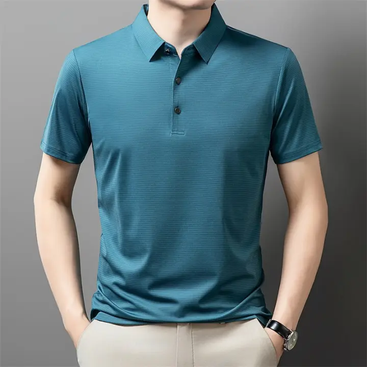 Polo de Seda Gelada para Hombres Verano 2025 Cuello de Negocios y Ocio Camiseta de Moda para Papá - 1