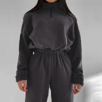 2025 primavera y otoño nueva ropa de mujer moda casual suelta cremallera cuello alto suéter conjunto de dos piezas. - details 2