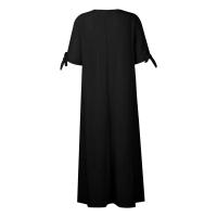 Elegante Vestido de Manga Corta con Cuello Redondo Color Sólido, Moda Casual con Bolsillos y Botones - details 17