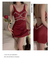 Satén sedoso jacquard encaje sexy puro halter dividido camisón bata conjunto de hogar para mujer - details 18
