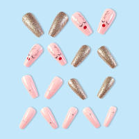 Uñas postizas reutilizables con estampado de alce de Navidad, uñas falsas rosas, decoración DIY, dulce y encantador - details 2