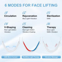 Masajeador eléctrico para dar forma a la cara en V, mascarilla para la barbilla, dispositivo de elevación facial ajustable para papada, masajeador facial de fototerapia rojo y azul, 6 modos - details 9