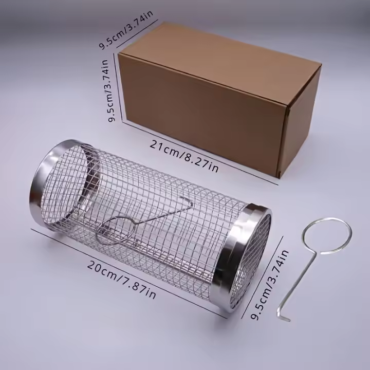 Cesta de barbacoa cilíndrica de malla redonda portátil de acero inoxidable para asar - 1