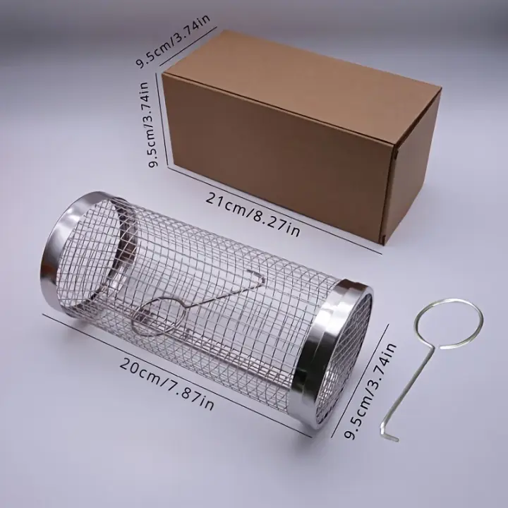 Cesta de barbacoa cilíndrica de malla redonda portátil de acero inoxidable para asar - 1