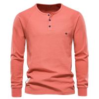 Camiseta AIOPESON Waffle Henley para hombre, camisetas básicas transpirables de manga larga para hombre, camisetas nuevas de otoño de Color sólido para hombre - details 5