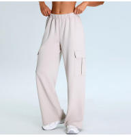 Otoño Invierno nuevo Yoga mujeres elástico de cintura alta pierna recta deportes Casual acampanado Cargo Fitness pantalones largos - details 24