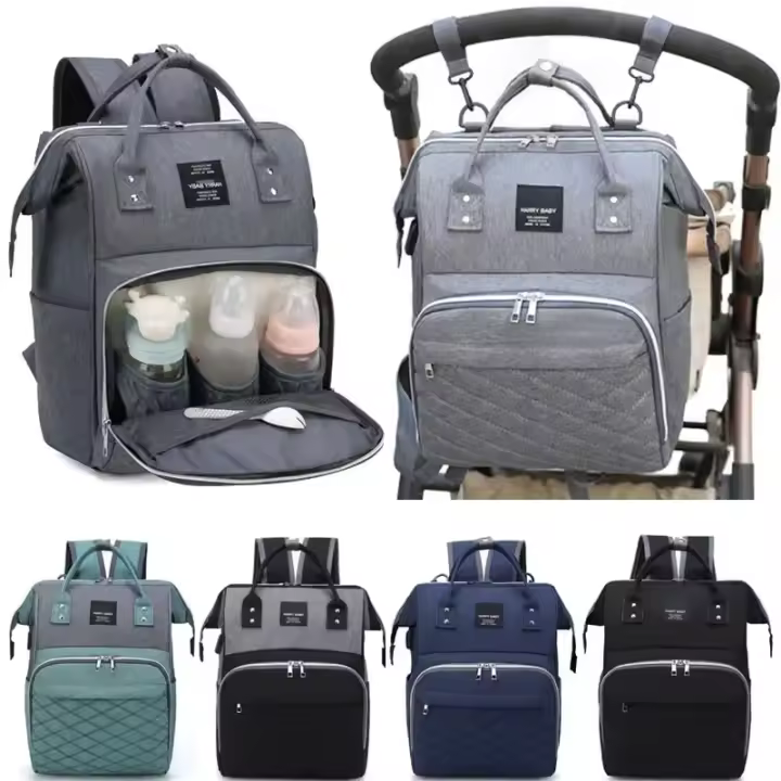 Bolsas de pañales para mamá, bolsa colgante para cochecito de bebé, mochilas para pañales de gran capacidad con cambiador - 1