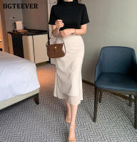 BGTEEVER Chic Elegant High Waist Ladies Solid Mermaid Skirts Spring Summer Fashion Ladies Slim Package Hip Mid-Length Skirts - details 17