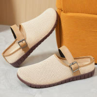 Nuevos zapatos de verano retro para mujer Sandalias de suela suave, zapatillas de exterior, media pantuflas con cabeza de pan de malla voladora - details 0