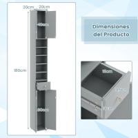 Armario Alto de Baño, Armario Delgado de Baño Alto con 2 Puertas, 1 Cajón y 5 Estantes (Blanco) - details 11