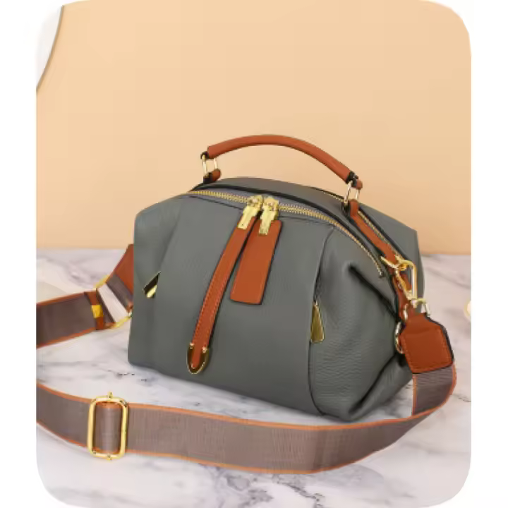 Bolso de mano elegante para mujer, bolso cruzado de cuero genuino, bolso cuadrado con contraste de color - 1
