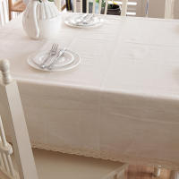Mantel Minimalista de Lino Natural Estilo Campo Rectangular con Borde de Encaje - details 5