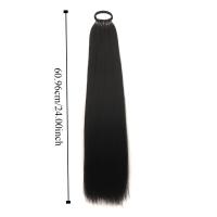 Extensiones de cola de caballo sintéticas esponjosas, suaves con banda elástica, postizo largo Yaki liso, bricolaje, colas de caballo postizas de 24 pulgadas, uso diario - details 0