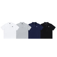 Polo de corte recto y holgado de marca de moda americana, tejido de doble brillo de puro algodón con logotipo bordado clásico, camisa de manga corta sin cuello para hombre, nueva camiseta informal de estilo veraniego para parejas - details 14