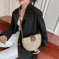 Bolso de paja para mujer, bandolera semicircular hecha a mano de ratán, bolso de mano para viaje y playa - details 11