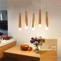 Lámpara colgante de madera japonesa minimalista, candelabro de diseño moderno para comedor, cafetería, Bar, luz de techo - details 0