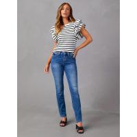 Vaqueros azules de mezclilla para mujer, pantalones de moda 2025, talla mediana, corte recto y ajustado - details 1