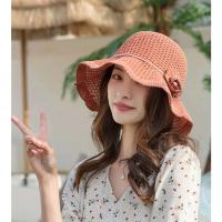 Negro Primavera Verano coreano playa paja wer ocio protección solar pescador sombrero de cubo para mujeres gorras de Panamá - details 3
