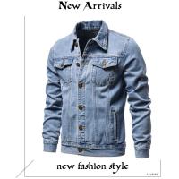 Chaquetas vaqueras lisas para hombre, chaquetas vaqueras Vintage a la moda para moto, abrigos informales de algodón ajustados en negro y azul para otoño 2024 - details 0