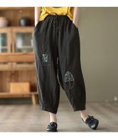 Pantalones bombachos bordados de lino y algodón para mujer, pantalones de pierna ancha con cordón de talla grande, cintura elástica, ajuste suelto informal, primavera y verano, 3xl, 2xl - details 7