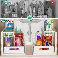 Organizador de 2 niveles, cajón extraíble, estante multiusos para baño, cocina, estante de almacenamiento debajo del fregadero - details 2