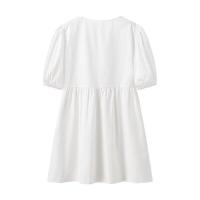 BUNO-vestidos minimalistas lisos empalmados con cordones para mujer, vestido con temperamento de cintura alta y manga corta con cuello redondo para mujer - details 3