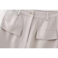 BUNO-Vestido Midi elegante con bolsillos lisos para mujer, vestido elegante sin mangas con cuello redondo, vestidos ajustados con abertura para ir al trabajo, batas acampanadas lisas 2025 - details 6