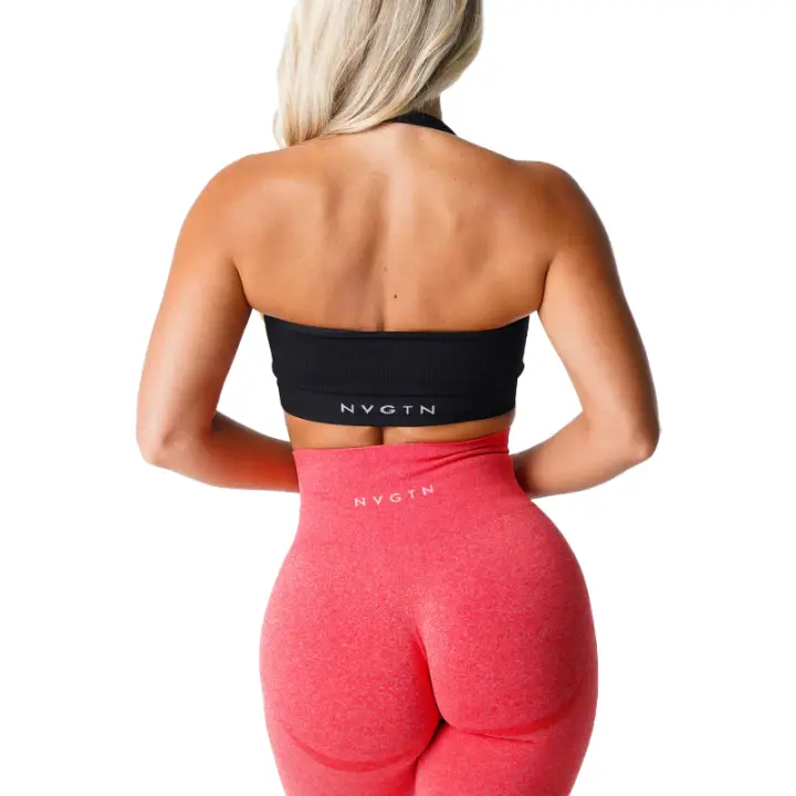 NVGTN-Sujetador Halter sin costuras acanalado para mujer, ropa interior deportiva de licra, elástica, transpirable, realce de pecho, ocio - 1