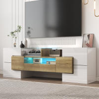 Mueble TV Elegante Tablero Bajo de Alta Brillo Blanco Diseño Moderno Superficie de Vidrio Luces LED - details 3