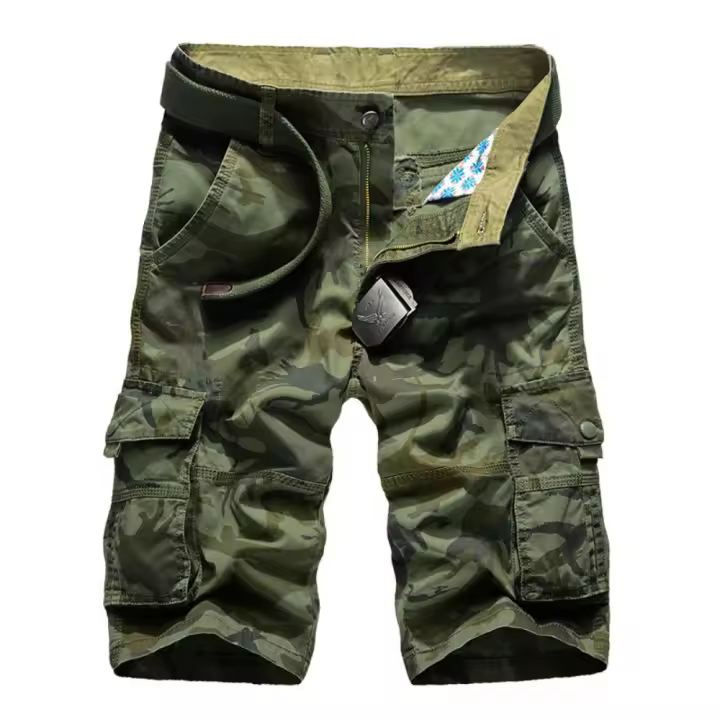 Pantalones cortos cargo de camuflaje de algodón con múltiples bolsillos para hombre - 1