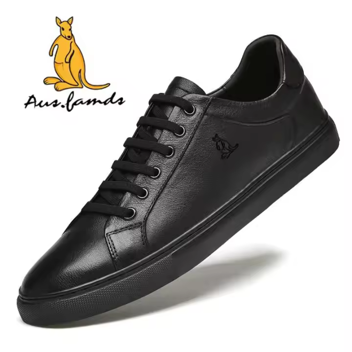 Zapatos deportivos informales para hombre, capa superior de piel de vaca y suela de goma estilo caminar a la moda con logotipo de canguro - 1