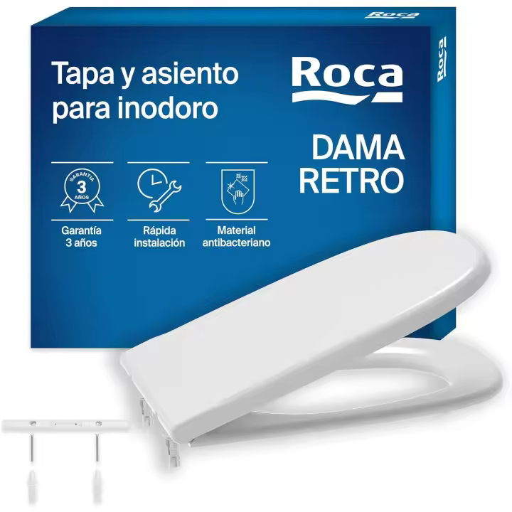 Roca Dama Retro - Tapa y asiento de Supralit para inodoro con bisagras extraíbles, tapa de WC original con ajuste perfecto, repuesto de tapa de inodoro resistente, blanco, A801327004 - 1